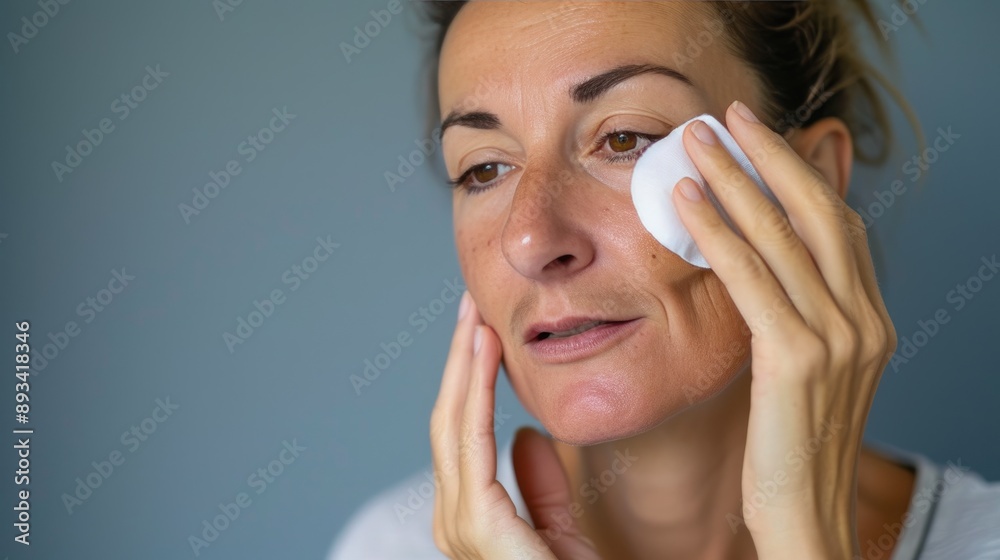 Woman Removing Makeup at Home, Soft Natural Light Woman Removing Makeup at Home, Soft Natural Light