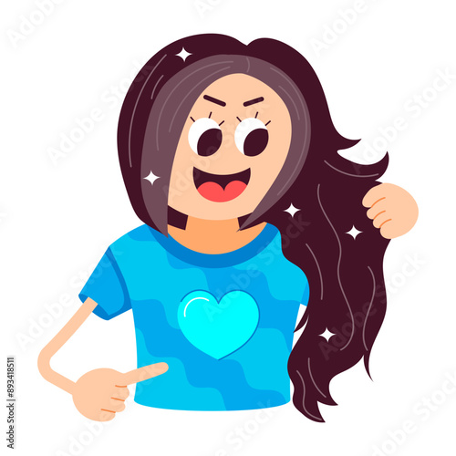 A comic style mascot of shiny hair 

