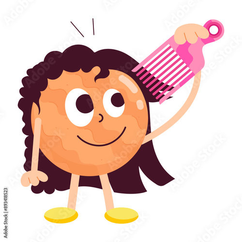 A sticker of combing hair in flat style 

