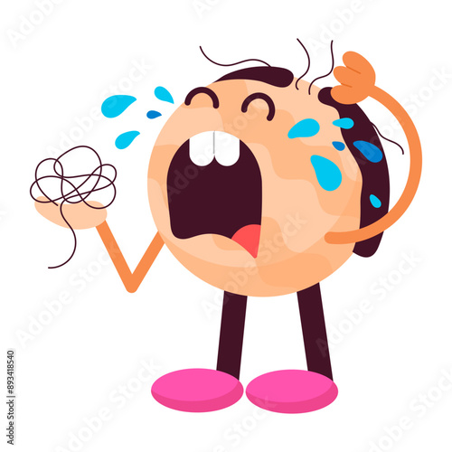 A flat sticker of hair loss crying emoji 

