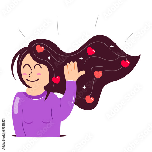 A comic style sticker of silky hair

