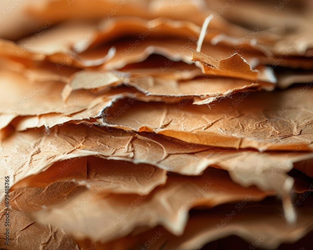 Closeup of recycled paper, focusing on texture and detail to emphasize ecofriendly practices
