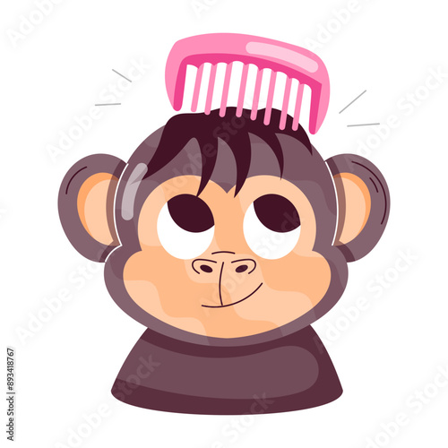 A comic style sticker of a monkey comb

