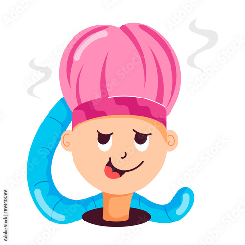 Happy girl enjoying bonnet dryer, flat style cartoon 

