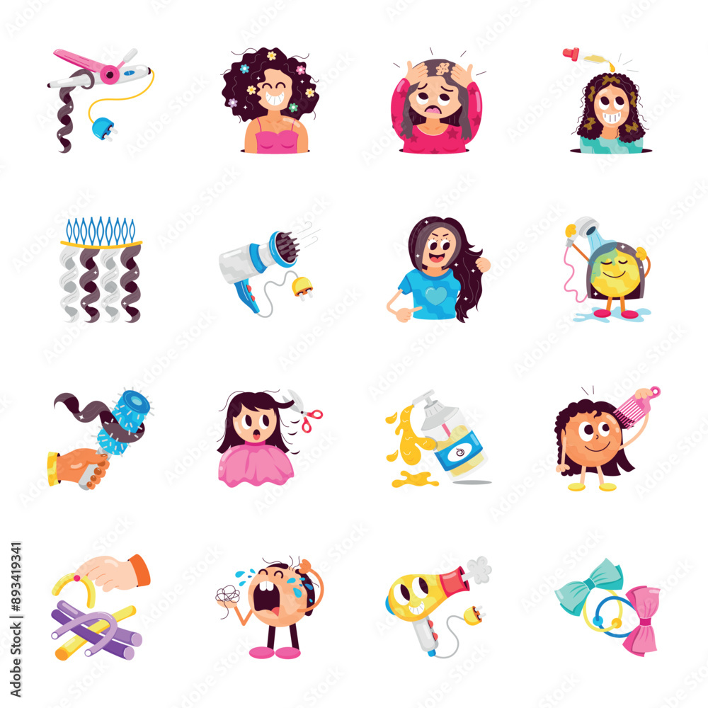 Fototapeta premium WebCollection of Hair Care Flat Stickers