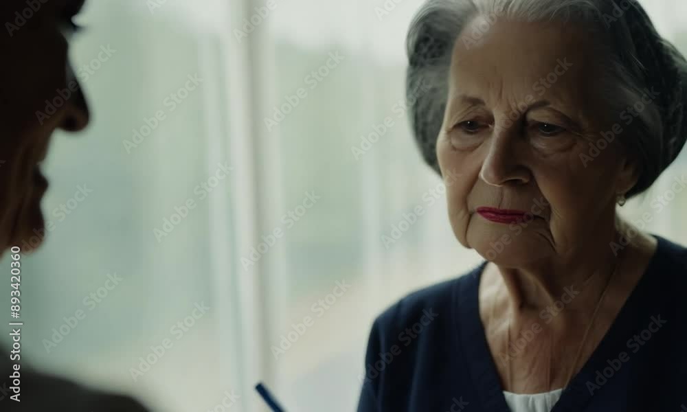 Elderly woman, writing and mental health assessment in nursing home for retirement and care. 4K hyperrealistic video Elderly woman, writing and mental health assessment in nursing home for retirement and care. 4K hyperrealistic video