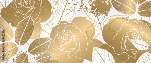 Luxury floral background with golden roses. Vector illustration