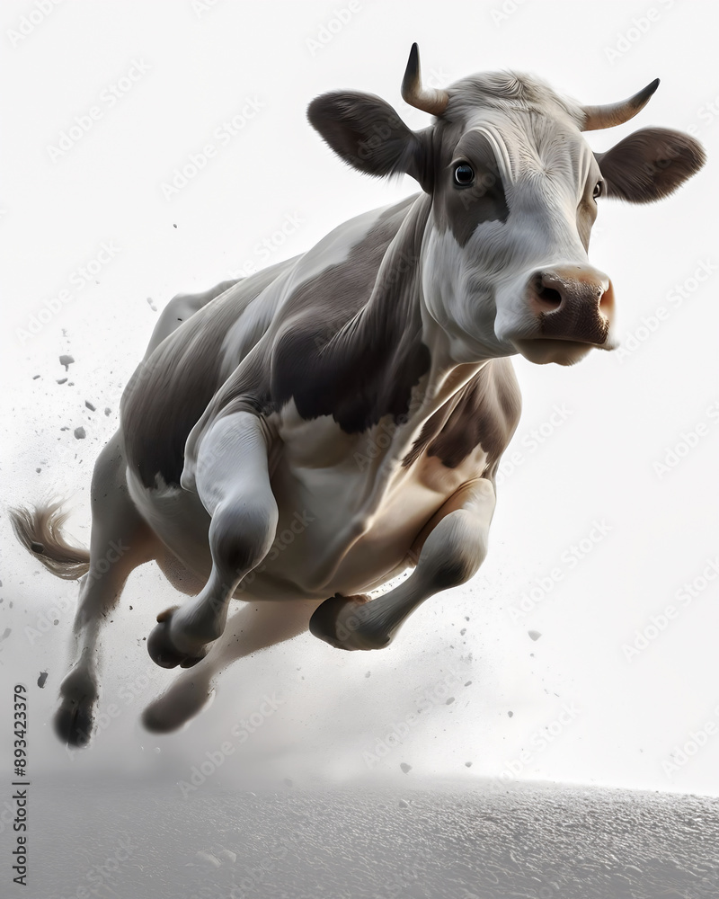 Action shot of a cow, bull running in a field Action shot of a cow, bull running in a field