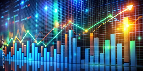 3D Financial Chart with Upward Trend and Glowing Lines