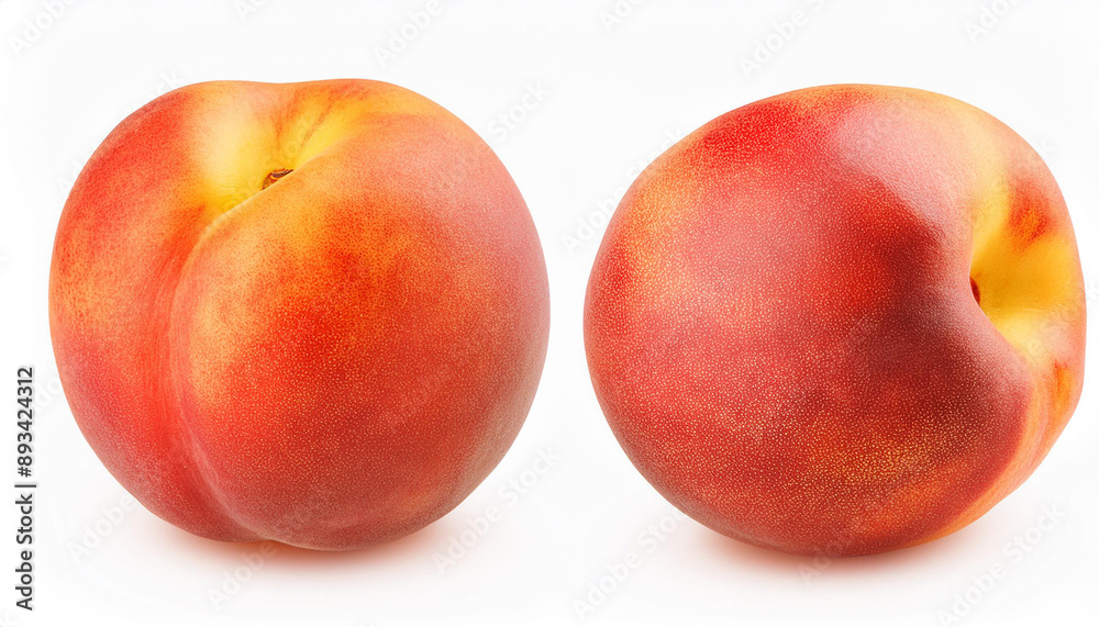 Vibrant ripe peach isolated on white. Fresh nectarine. Delicious summer fruit. Tasty and healthy food. Vibrant ripe peach isolated on white. Fresh nectarine. Delicious summer fruit. Tasty and healthy food.