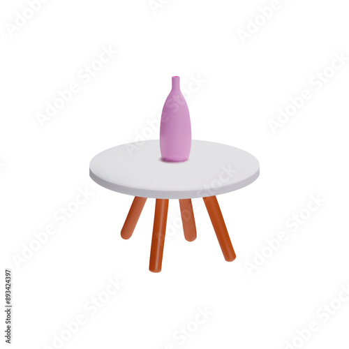 An elegant 3D coffee table with a vase on it is on a white background