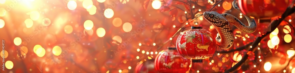 snake and Chinese lanterns. selective focus snake and Chinese lanterns. selective focus