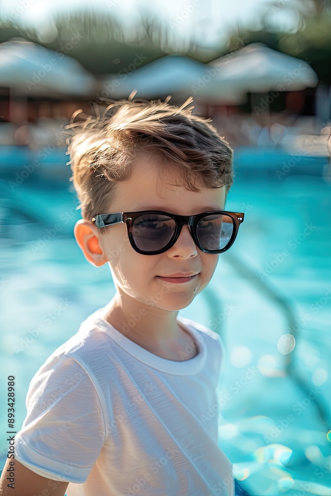 Boy in glasses in the pool. Selective focus