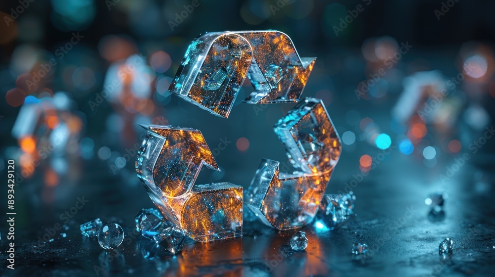 Recyclable Glass Symbol with Abstract Glow