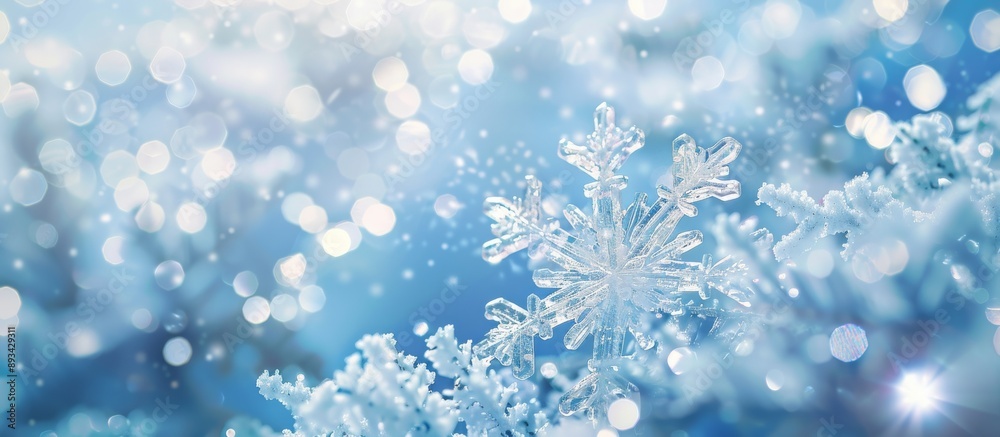 The closeup view of snowflakes and frostcovered winter landscape creates a tranquil and enchanting setting, offering a serene and picturesque scene that captures the beauty of winter The closeup view of snowflakes and frostcovered winter landscape creates a tranquil and enchanting setting, offering a serene and picturesque scene that captures the beauty of winter