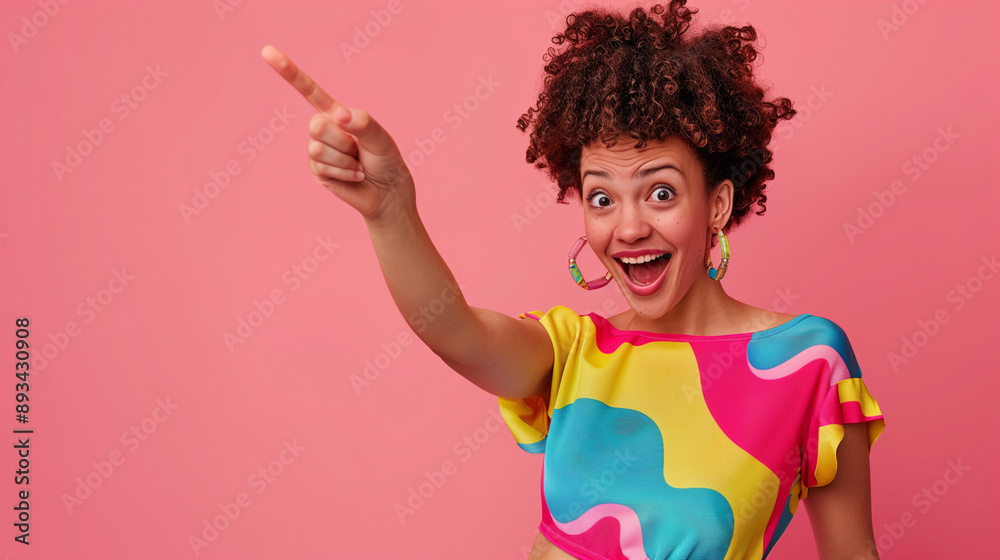 Portrait of a young woman pointing her fingers isolated on a pastel background. Portrait of a young woman pointing her fingers isolated on a pastel background.