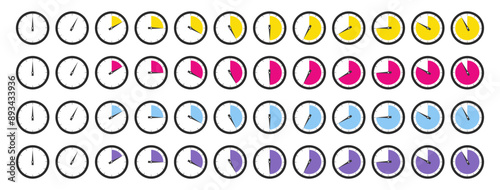 Horizontal set of analog clock icon