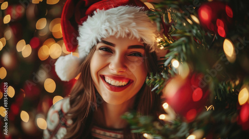 Few santa woman behind a ch...