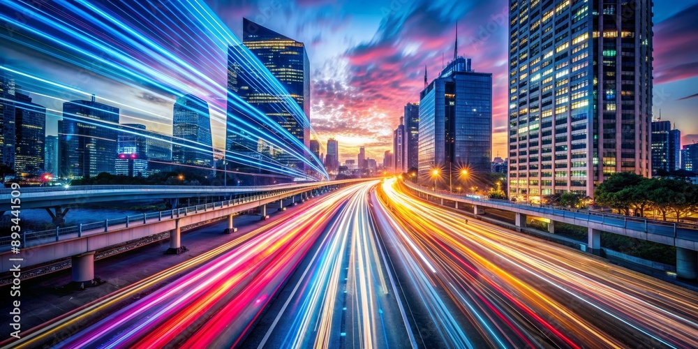 Obraz premium City Lights and Traffic Trails in the Evening
