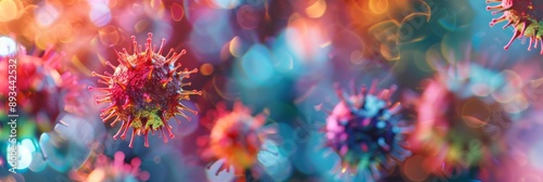 Colorful Viruses under microscope, Dangerous influenza or coronavirus cells for background © Yeivaz