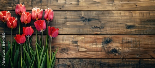Tulips arranged on an antiq...