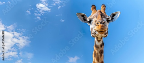 Giraffe in close up with bl...