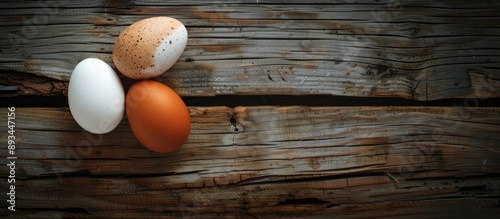 Duck and chicken eggs on an...