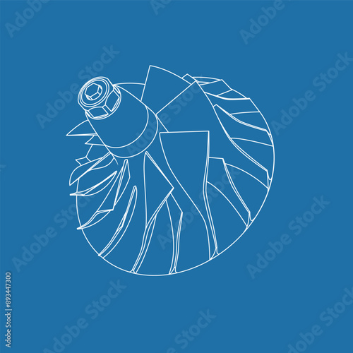 Outline of turbocharger compressor wheel. Vector illustration