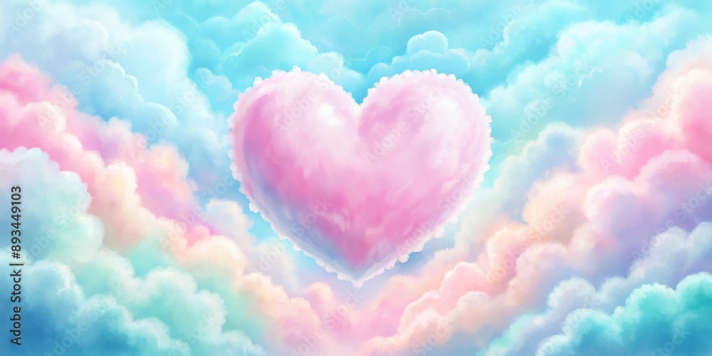 Digital Painting of Pink Heart Shaped Cloud in Blue and Pink Sky Digital Painting of Pink Heart Shaped Cloud in Blue and Pink Sky