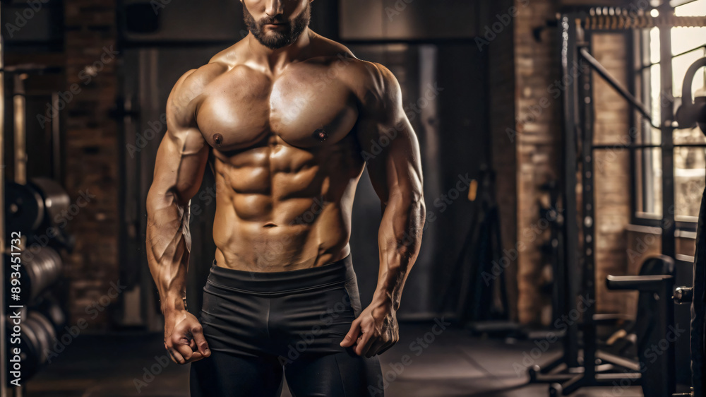 A muscular bodybuilder with a fit torso trains his chest muscles 