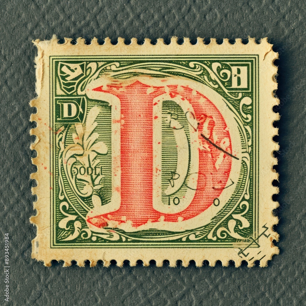 Obraz premium Vintage alphabet D postage stamp.
