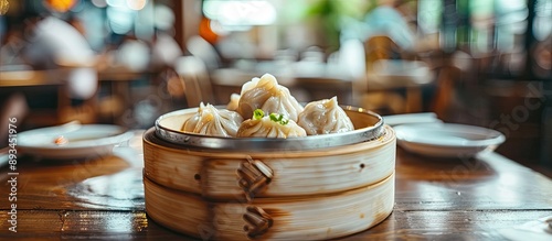 Blurry steamed dumplings in...