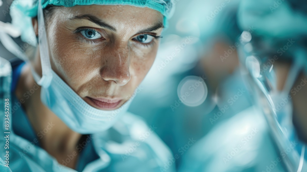 A close-up image of a surgeon in an operating room showcasing the detailed surgical attire and the focused environment essential for medical procedures. A close-up image of a surgeon in an operating room showcasing the detailed surgical attire and the focused environment essential for medical procedures.