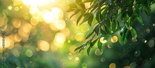 Green blurred art with bokeh effect in a forest setting creates a tranquil ambiance and features ample copy space image