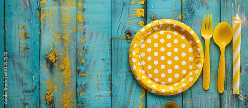 A setup with a yellow polka...