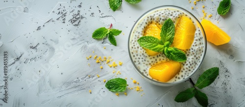 Chia pudding with yellow fr...