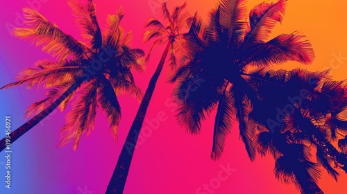 Tropical Sunset Silhouette: Vivid Palm Trees Against Gradient Sky