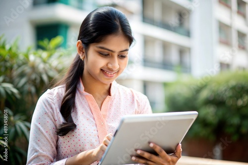 Indian student using tablet for study
 photo