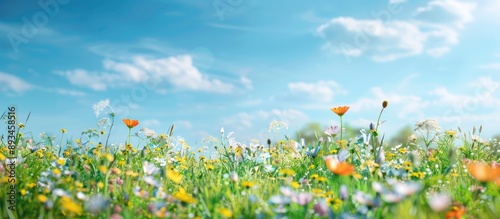 Refreshing summer meadow under a clear blue sky with copy space image photo