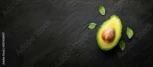 Half an avocado on a black ...