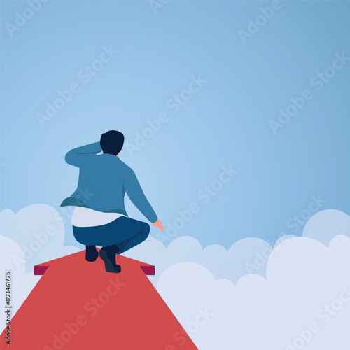 A man rides an arrow that rides forward through the sky, an illustration for a vision.