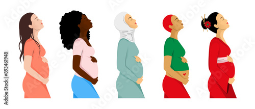 Set of pregnant women with different ethnicity