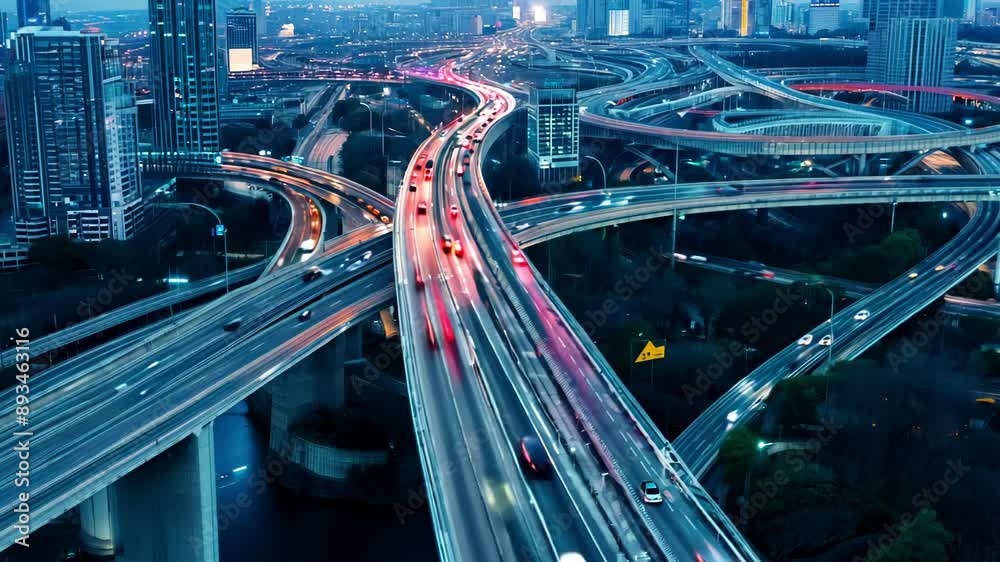 Urban Pulse: Timelapse of High-Speed Highways in a Futuristic Cityscape - made with Generative AI