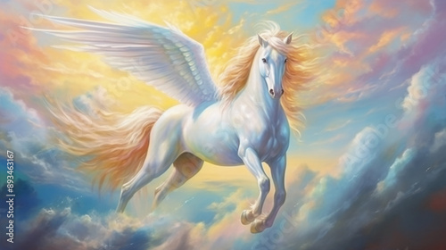 Realistic Oil Painting of Chestnut Pegasus