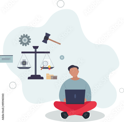 Legal AI and artificial intelligence for justice system.flat design.illustration with people.
