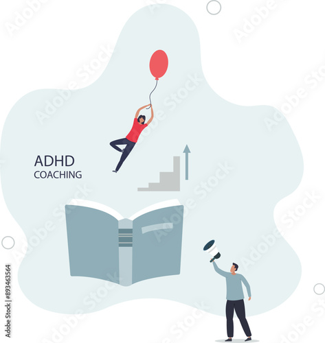 ADHD coaching or learning how to deal with mental problem.flat design.illustration with people.