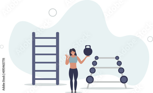 Weightloss and physical activity concept. Sportswoman or athlete. Workout in gym or fitness.flat design.illustration with people.