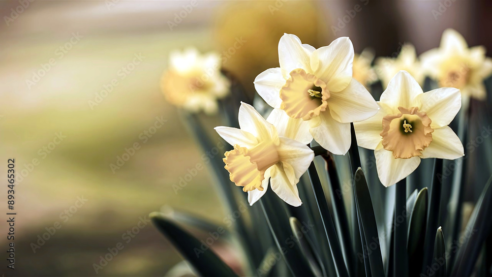 Beautifully composed minimalist image featuring vibrant yellow daffodil flowers in a soft, lush green garden background, evoking a cheerful springtime atmosphere. Beautifully composed minimalist image featuring vibrant yellow daffodil flowers in a soft, lush green garden background, evoking a cheerful springtime atmosphere.