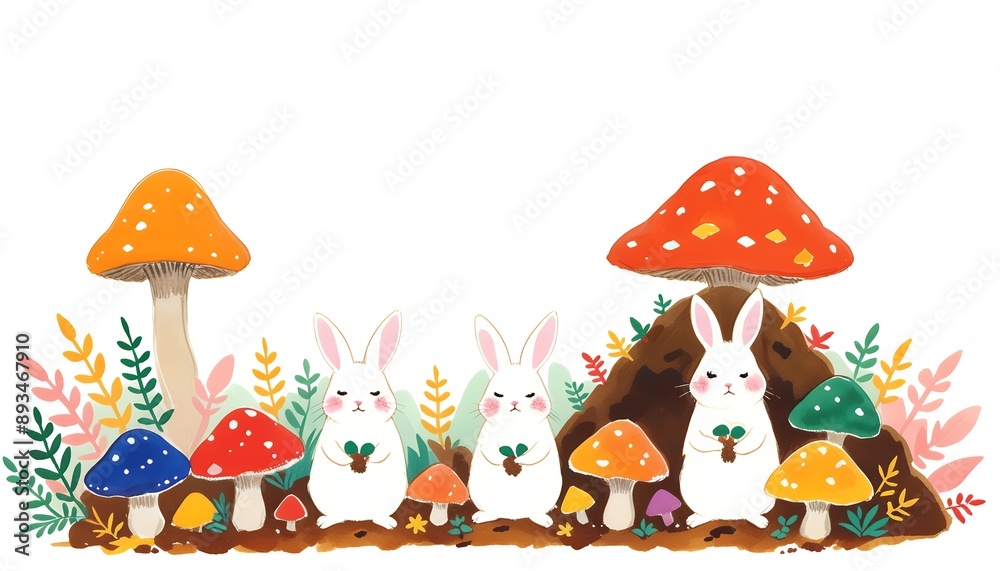 Fototapeta premium Forest rabbit Village Fairytale watercolor-style illustrations