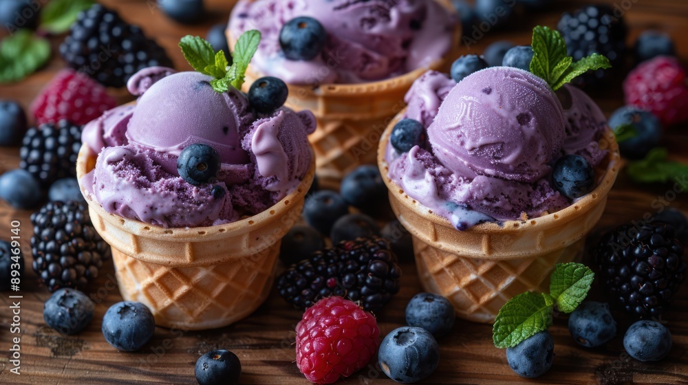 Delicious Lavender Ice Cream with Fresh Berries Delicious Lavender Ice Cream with Fresh Berries